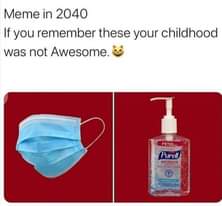 Image may contain: text that says 'Meme in 2040 If you remember these your childhood was not Awesome. Purell LDVANCED T CN'